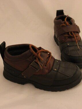 Polo Ralph Lauren little Boys Hardy Mid Boots Lace Up Buckle Brown Black Size 2